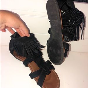 Black fringe sandals. Size 9